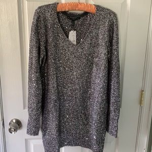 White House Black Market grey sparkle long sweater